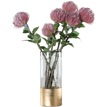 

European Modern Golden Glass Vase Transparent Cylinder Flower Vase Simple Home Decoration Bottom Honeycomb