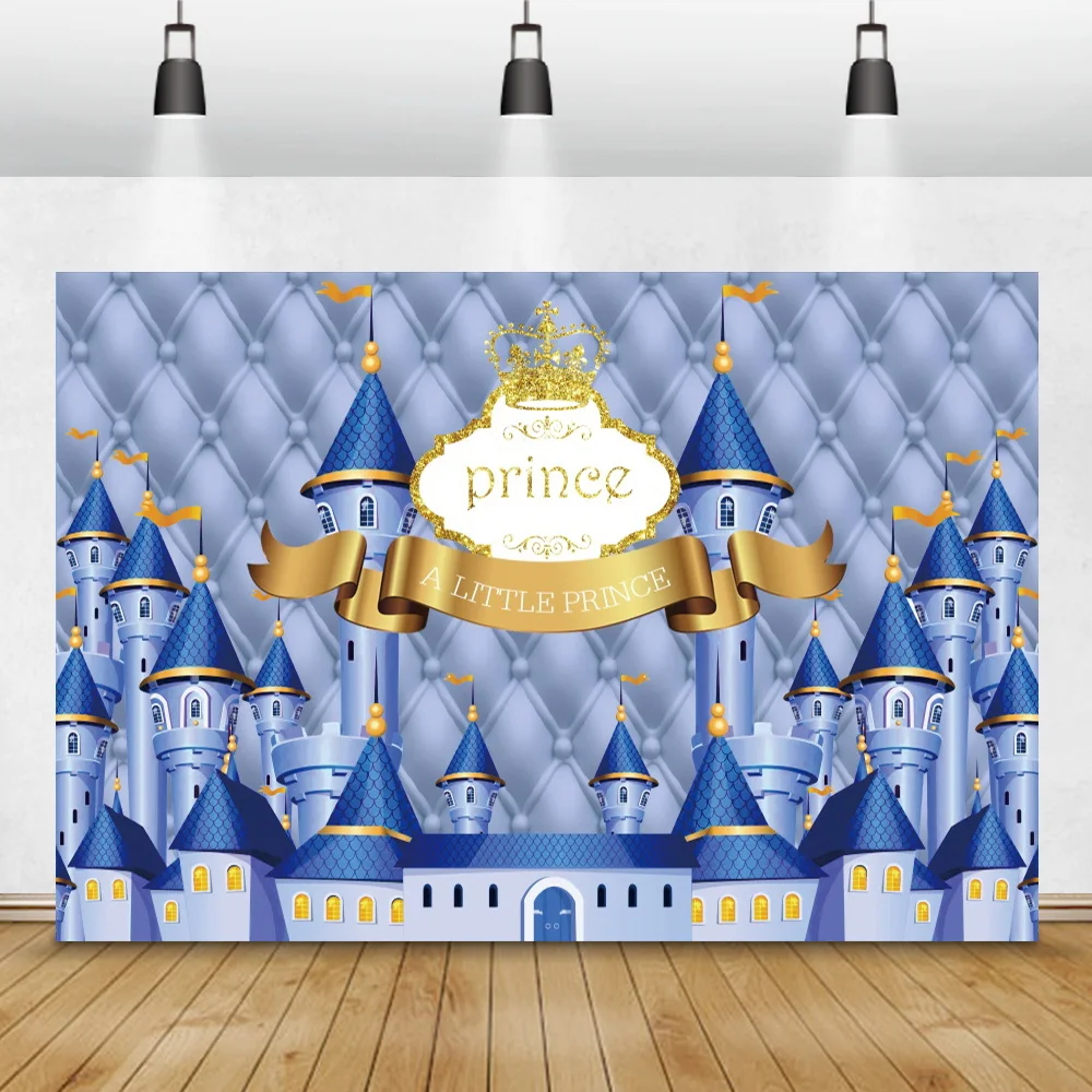 

Little Prince Birthday Party Background For Photography Baby Shower Blue Castle Headboard Texture Poster Custom Photo Backdrop