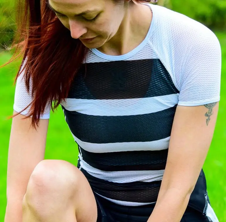 Команда RC Велоспорт baselayer женщины в горошек вело-шорты розовый и черный сетки Спортивная одежда из полиэстера Капа де база де Малла - Цвет: Black short sleeve