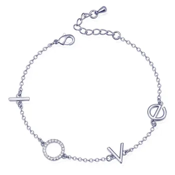 

Qikaola 100% Real 925 Sterling Silver Romantic LOVE Character Simple Bracelet Temperament Luxury Letter Bracelet CMB130