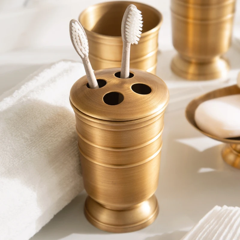 Golden Retro Copper Bathroom Set American Style Brushed Brass Toothbrush  Holder Kit Bathroom