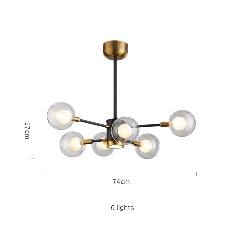 6 lights Современная подвесная люстра из прозрачного стекла с Мути-головкой из черного золота с двойным слоем стекла G9 лампочка подвесные лампы - Цвет корпуса: 6 lights
