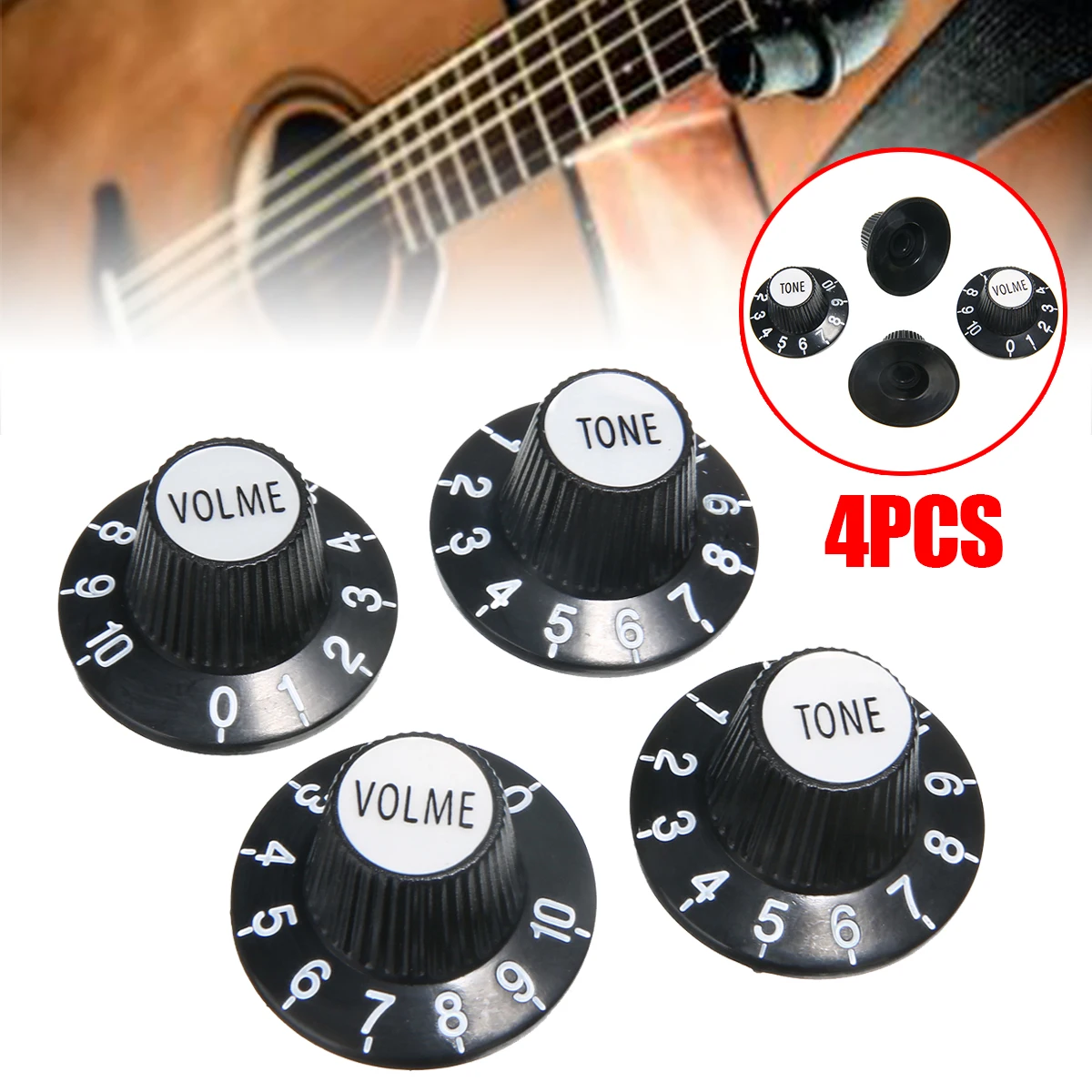 

4pcs/set Black Guitar Control Tone & Volume Knobs Silver Top Hat Bell For Gibson Les Paul For SG Guitar Accessories