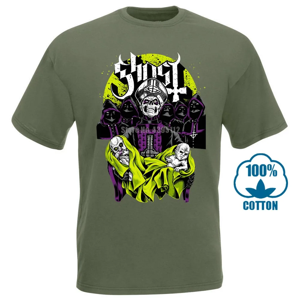 Ghost Bc Papa Emeritus рок группа Черная Футболка размер S M L XL 2XL 3XL - Цвет: Армейский зеленый