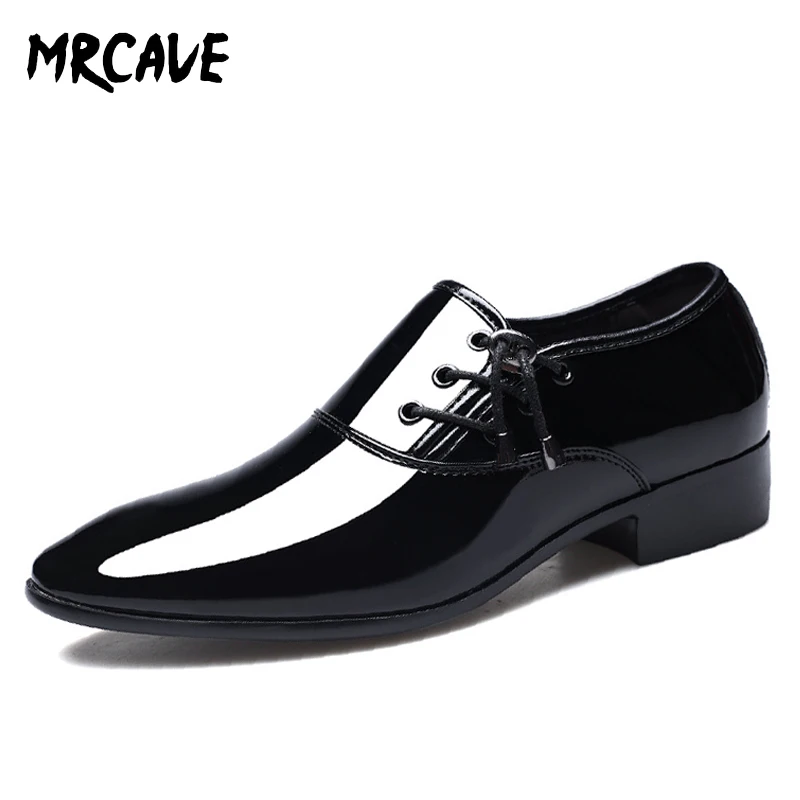 MRCAVE/2019 г. Новые модные мужские блестящие кожаные туфли с острым носком деловые