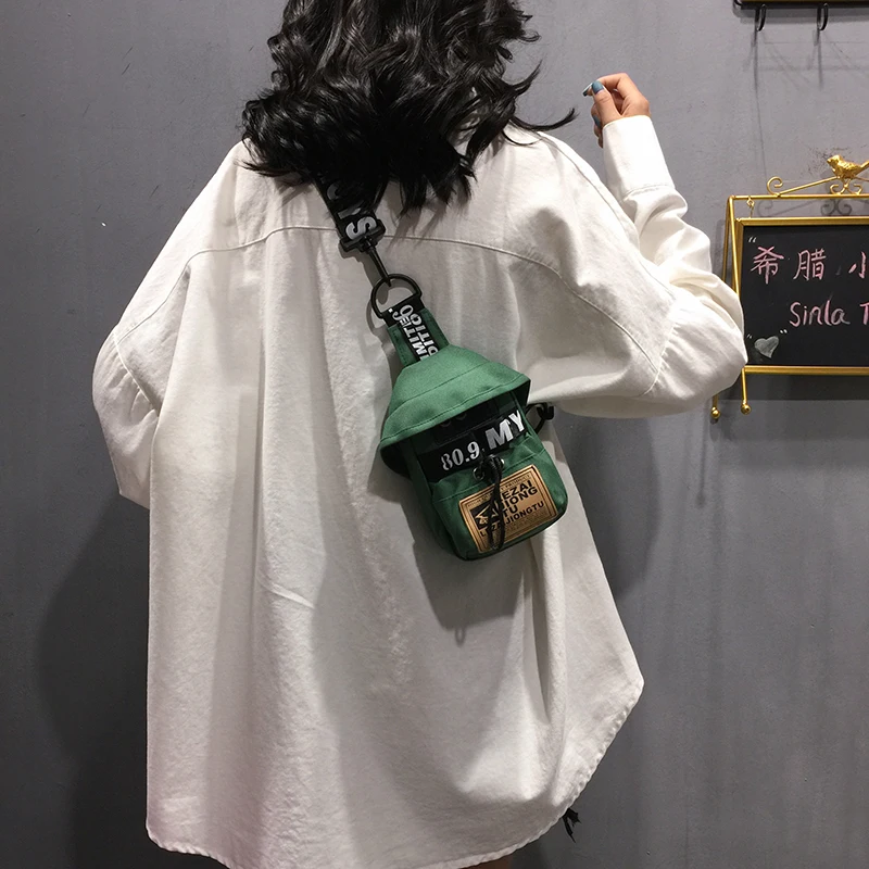 

Wide Shoulder Strap Diagonal Canvas Bag Printing Trend Female Bag Popular Net Red Small Bag Shoulder Small Chest Bag