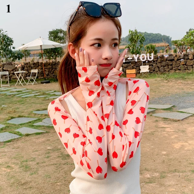 long fake sleeves Scar Cover Gloves Fake Sleeve Foldable Siamese Sun Protection Elbow Cuff Arm Cover Driving Arm Warmers Sleeves red love heart