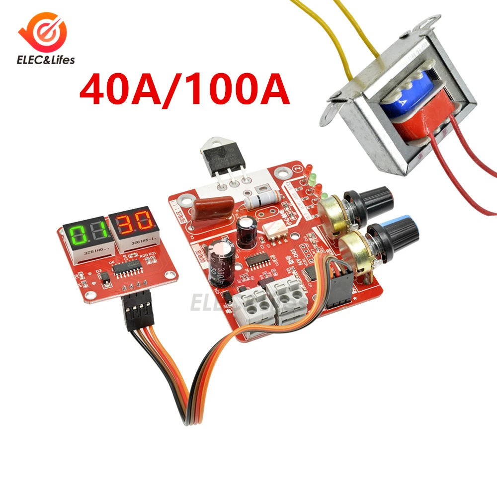 Máquina de soldadura por puntos Digital 40A 100A, soldador de Control por puntos CA 110V/220V a 9V, placa controladora de transformador, pantalla de corriente de sincronización