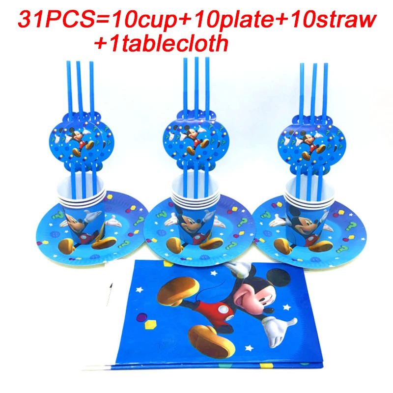 

Disney Mickey Mouse Birthday Party Supplies Tablecloth Straws Plates Cup Tableware Baby Shower Mickey Theme Party Decoration Set