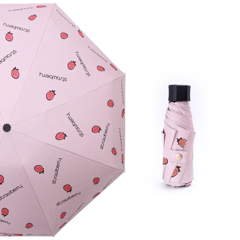 YADA 2020 High Quality Mini Pocket Strawberry Fruit Umbrellas Parasol INS Folding Umbrellas Rain For Womens UV Umbrella YS200011