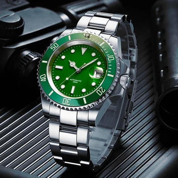 

ADDIES Design Brand Luxury Men Watches Automatic Green Watch Men Stainless Steel Waterproof Business Sport Mechanical Wristwatch