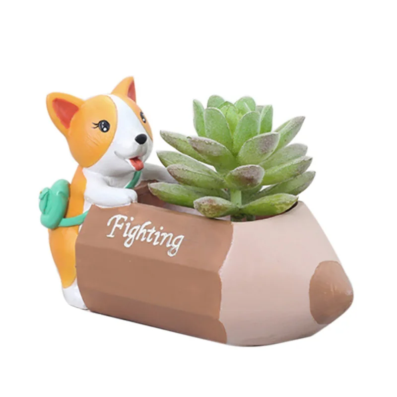 Garden Accessories Succulent Flowerpot Original Cartoon Corgi Crafts Desktop Home Garden Office Potted Decoration