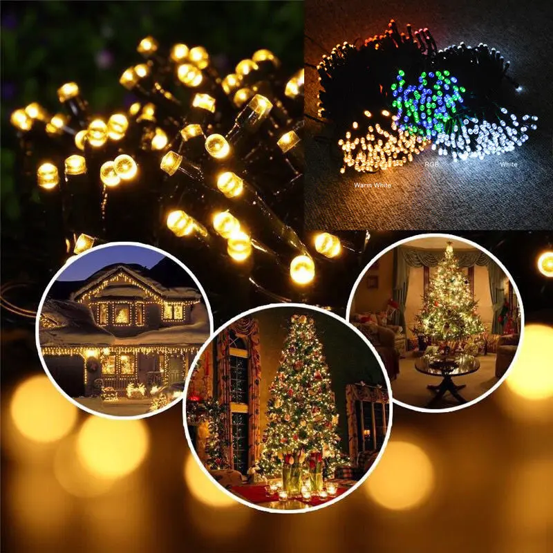 RGB 8 Colors Garland 100 LED Solar Powered Fairy String Light Outdoor Garden Christmas Wedding Party Decoration Lamp Waterproof led light string