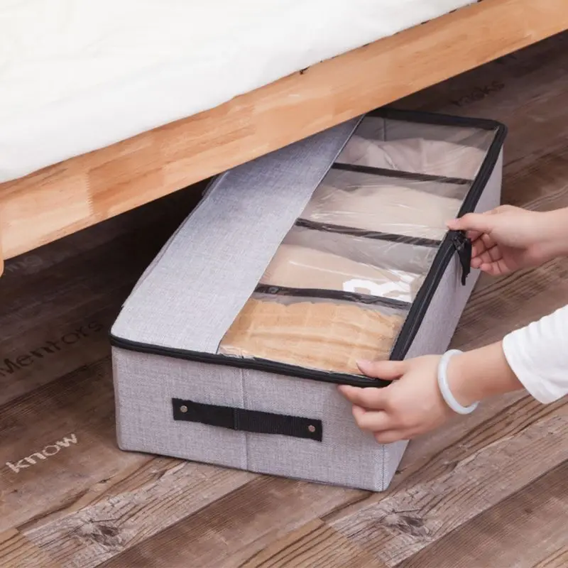 Under Bed Shoes Storage Organizer with Transparent Skylight and Zippered Closure Adjustable Dividers