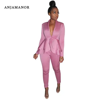 

ANJAMANOR 2 Piece Set Women Sexy Business Suits Fall Winter Outfit Fashion Two Piece Set Top and Pants Matching Sets D45-AF42