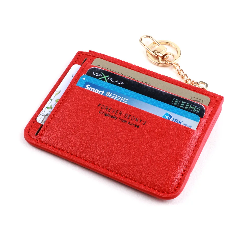 Super Thin Small Credit Card Holder Wallet Women's Leather Key Chain ID Card Case Slim Female Ladies Mini Coin Purse New Brand