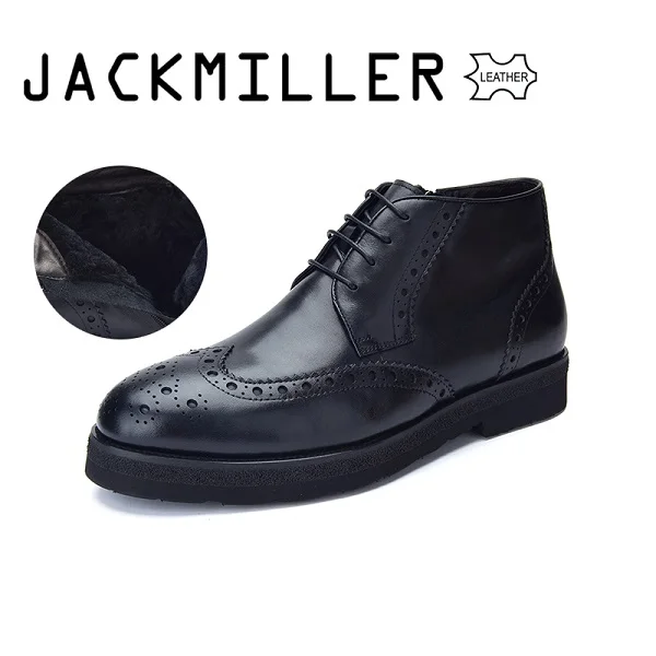Jackmiller/мужские ботинки из натуральной кожи; зимние теплые ботинки черного цвета из ЭВА на толстой подошве со шнуровкой и боковой молнией; шерстяная подкладка; размеры 40-44 - Цвет: BLACK