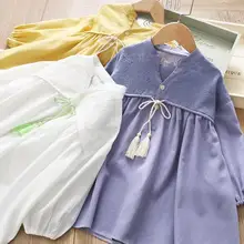 Новые весенние детские хлопковые платья-Блузки с кисточками для маленьких девочек; милая мягкая одежда принцессы для девочек; 5 шт./партия;