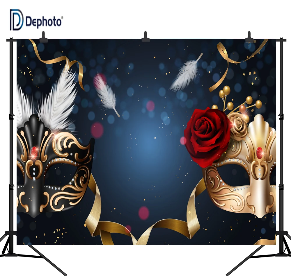 

DePhoto Carnival Mardi Gras Mask Poster Masquerade Seamless Vinyl Photography Backdrop Photo Background Studio Prop PGT333