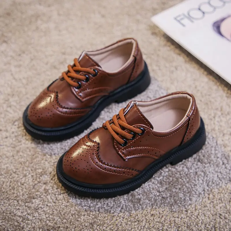 Children Leather Shoes for Boys Girls British Style Oxfords Vintage Lace up 26 36