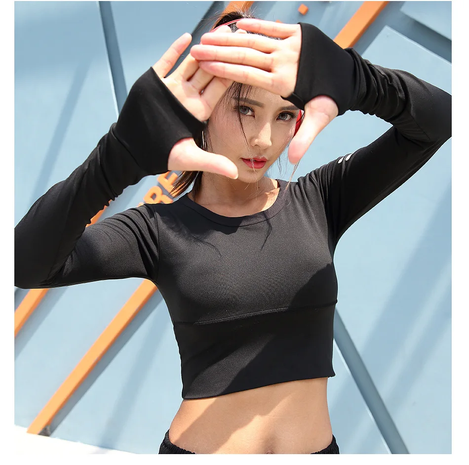 New reflective long sleeve shirt with exposed navel reflective polka dots slim exercise lady fitness jacket
