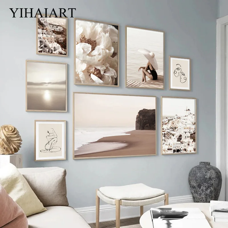 Настенный постер в скандинавском стиле с изображением заката на пляже рисунок