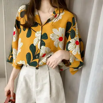 

Plus size 3XL 4XL printed chiffon women blouse shirt fashion V collar shirt women tops female OL blouse blusa feminina LJ773