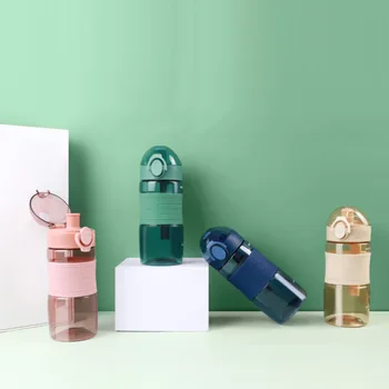 

Cool Solid Color Fashion Sports Bottle Bouncing Lid Plastic Cup Outdoor Sports Portable Bottle Student Water Cup