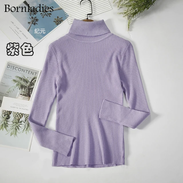 Bornladies 2021 Basic Turtleneck Women Sweaters Autumn Winter Tops Slim Women Pullover Knitted Sweater Jumper Soft Warm Pull Purple