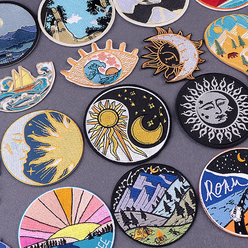 Parches adhesivos térmicos para ropa de acampada, pegatinas de rayas de Sol para ropa, insignias de ola de mochila, bricolaje|Parches| - AliExpress