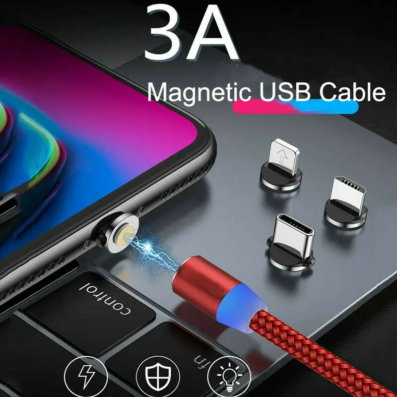 3а светодиодный магнитный кабель для быстрой зарядки USB type C IOS, кабель для синхронизации данных 1 м 2 м для iphone 5 5c 6 6s 7 8 X S samsung S6 S7 S8