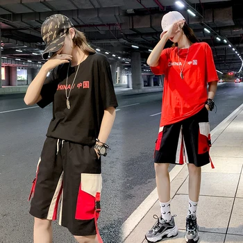 

2020 Summer Sweatsuit Womens Two Piece Sets Letter Matching 2PCS Set Top and Pants Female Short Sleeve Shirt Women Clothes Black