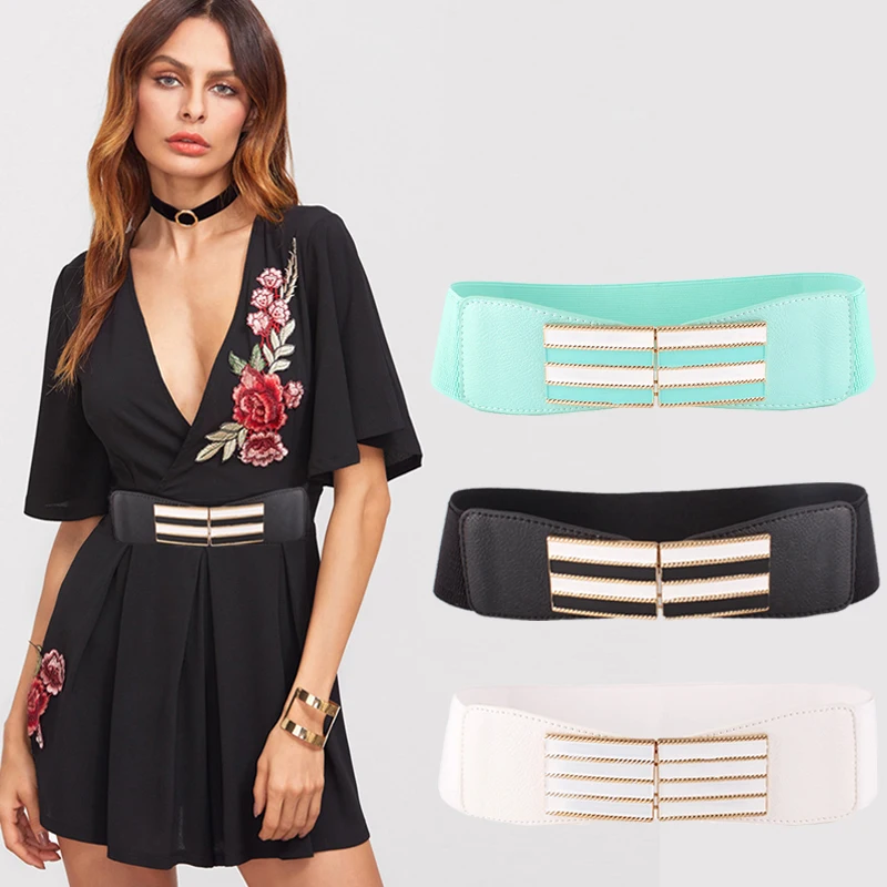 Women Cummerbunds Fashion Elastic Buckle Wide Stretch Waist Decorated Feminina | Аксессуары для одежды