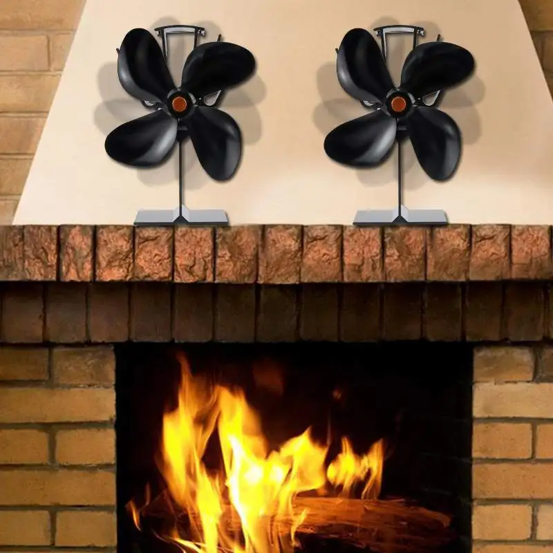 Черный камин 4 лопасти вентилятор для печи, работающий от тепловой энергии горелки экологичный тихий вентилятор Домашний Вентилятор для камина эффективное распределение тепла