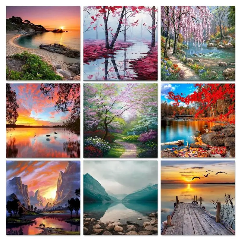 Scenery DIY Paint By Number Kit Acrylic Oil Painting On Canvas Art Home Decor 