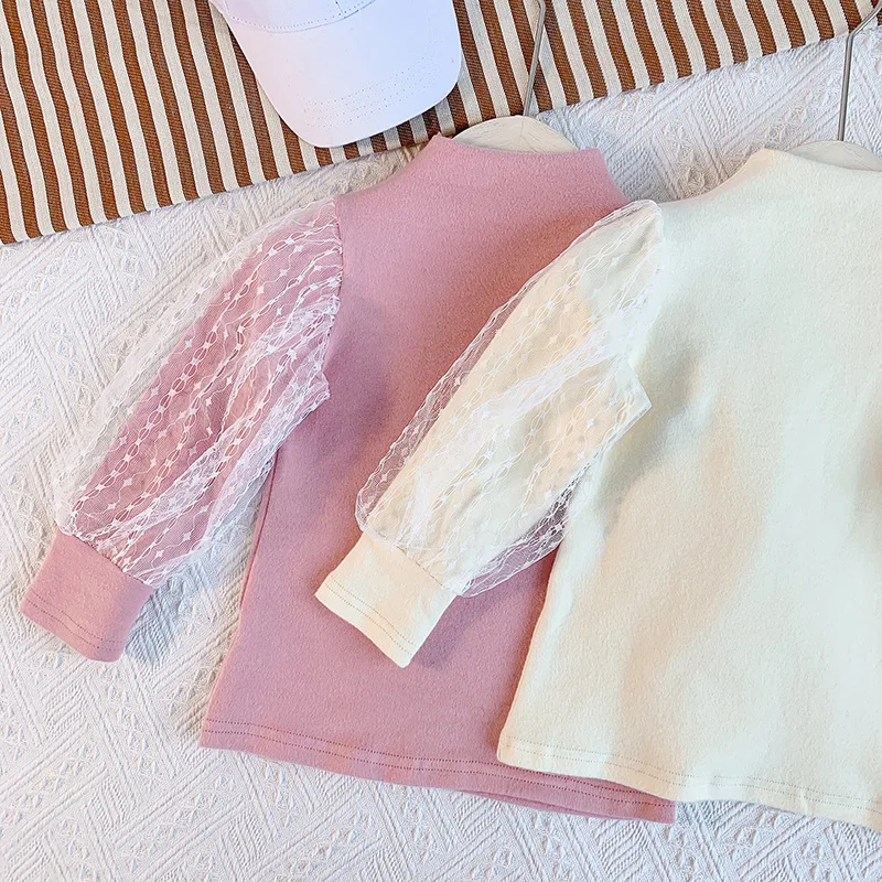 Baby Girl Toddler Kids Ruffle Long Sleeve Tops Tee Shirt Clothes Solid Color Patchwork T-shirt Autumn Winter Girls 2-7Y