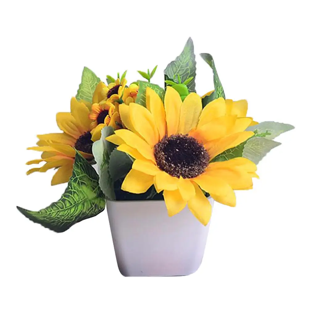 

Autumn Elegant Artificial Sunflower Pot Set Flower Shelf Silk Small FlowerPot Plant Home Decor Office Party Garden Decoration
