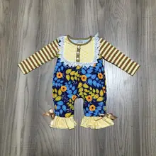 Осенне-зимний костюм в бежевую полоску с цветами и листьями, эксклюзивная одежда для маленьких девочек хлопковый комбинезон для новорожденных, молочные шелковые оборки