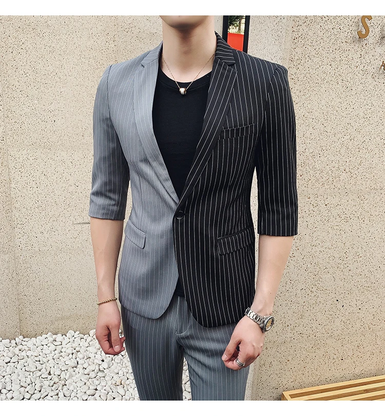 Broek) zwart Wit контрастный стрейп Mannen Pak Voor broiloft Zomer Mannen смокинг костюм Roken Homme Mariage Mannen Pak Slim Fit