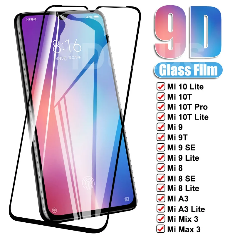 Закаленное стекло 9D для Xiaomi Mi 9 8 10T 10 Lite 9T Pro защитная пленка экрана SE A3 A2 6 6X 5X A1 Max 2 3