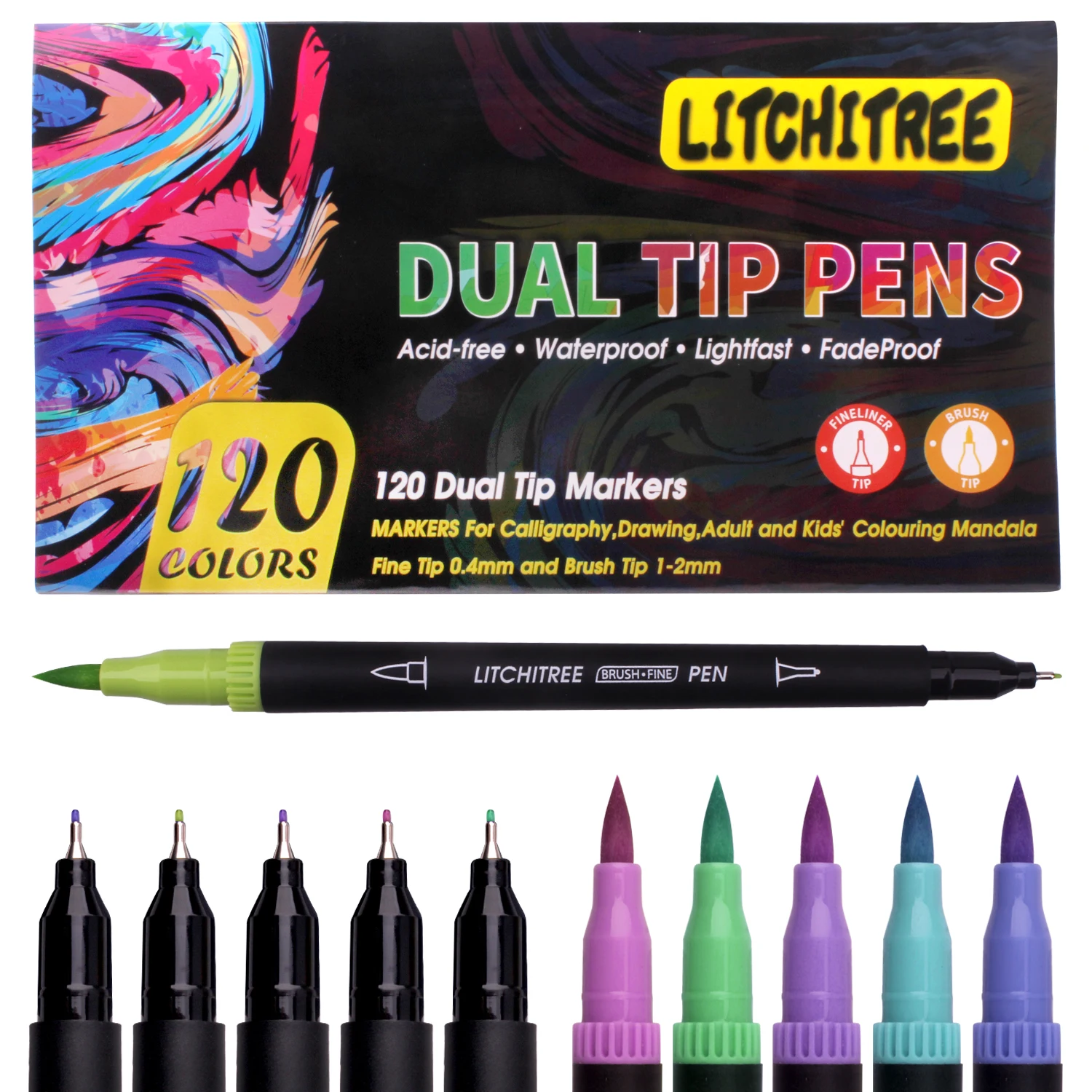 120 Colors Artist Markers Dual Tip Pens, Fine Tip Coloring Marker & Brush  Tip Pen Set, Water Based Markers for Adult Coloring