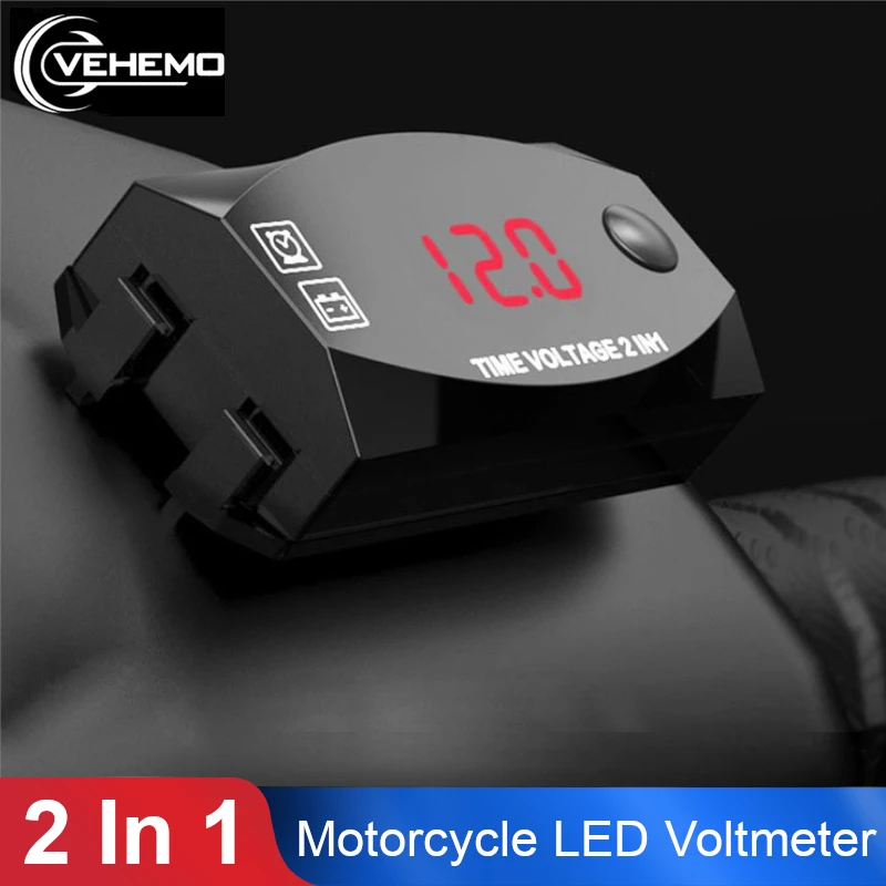

2-In-1 6V-30V Motorcycle Voltage Tester Multi-Function Digital Display LED Voltmeter Universal Modified Clock