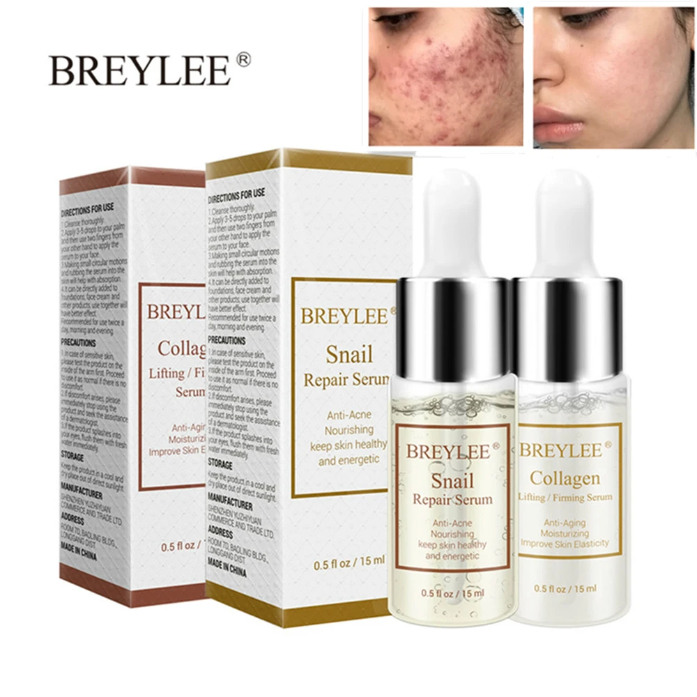 BREYLEE 2 шт. эфирное масло для ухода за кожей улитка восстанавливающая сыворотка + Гиалуроновая кислота коллагеновый увлажнитель лица