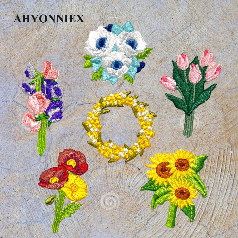 AHYONNIEX Tulip Autumn Peony Flower Embroideried Patches for Bag Small Iron On Clothes DIY Fabric | Дом и сад