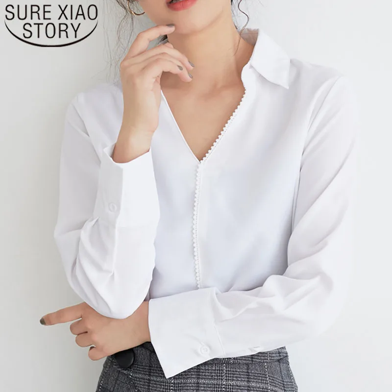 Повседневные топы с v-образным вырезом для офисных леди, женские винтажные шифоновые блузки с принтом и длинным рукавом, Blusas Mujer De Moda, Осенние Топы 7086 50