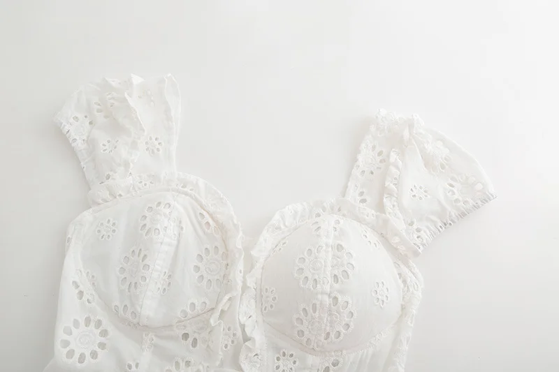 Boho богемный летний пляжный платье женское кружевное платье с рюшами и рюшами Мини-вышивка Кружевное белое платье праздничные платья женский сарафан