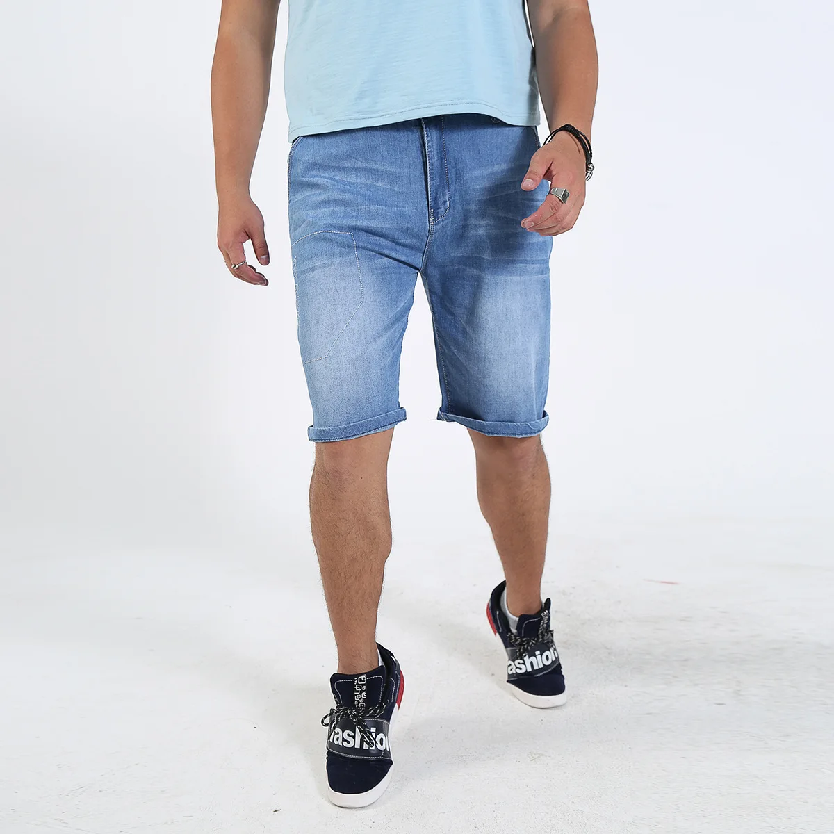 

2021 Men Denim Shorts Summer New Style Thin Short Jeans Clothing Light Blue Plus USA Size 28 44 46 48 50 52 Trouers