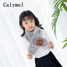 Calymel Зимний шарф из искусственного кроличьего меха, детский шерстяной шарф унисекс с героями мультфильмов, теплый мягкий шейный платок