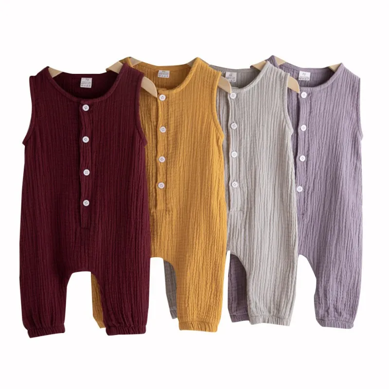 Детская летняя одежда Милые однотонные комбинезоны без рукавов с принтом для