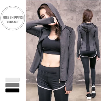 

Bra + Coats + Pants 3 Pcs Yoga Set Running Seamless Gym Clothing Fitness Leggings + Crop Top Sportswear High Waist Workout Suit